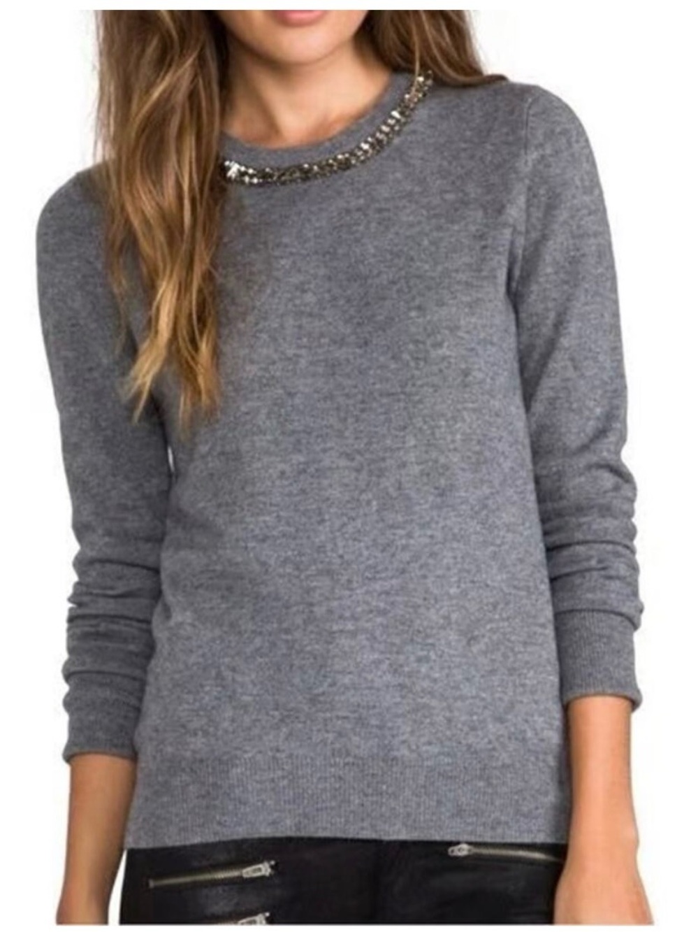 Equipment Gray Crewneck Sweater with Embellished Neckline